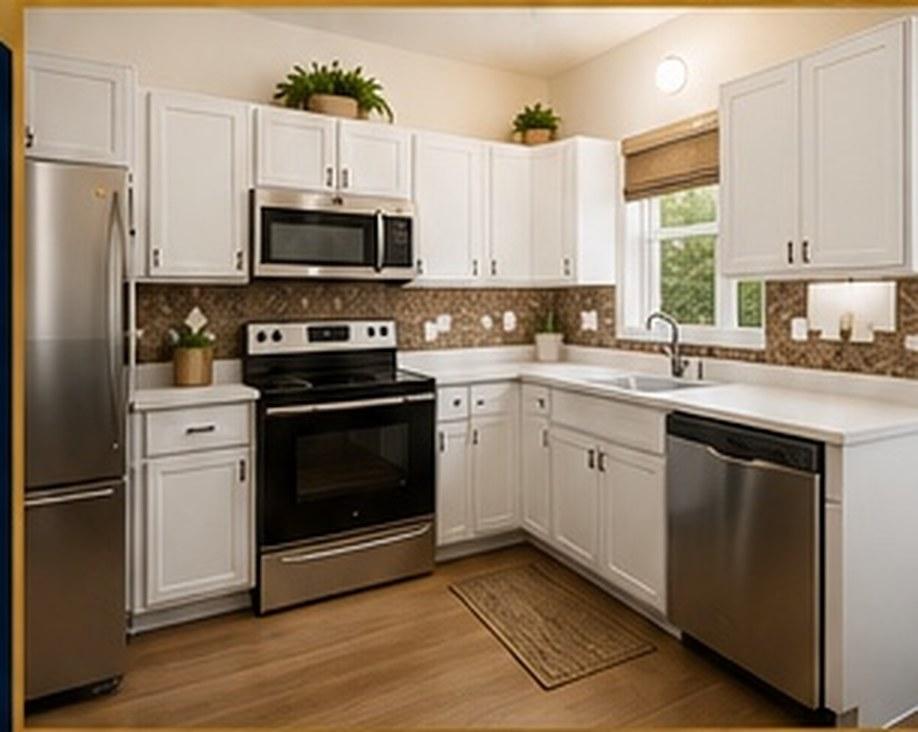 A bright kitchen with stainless steel appliances and white cabinetry